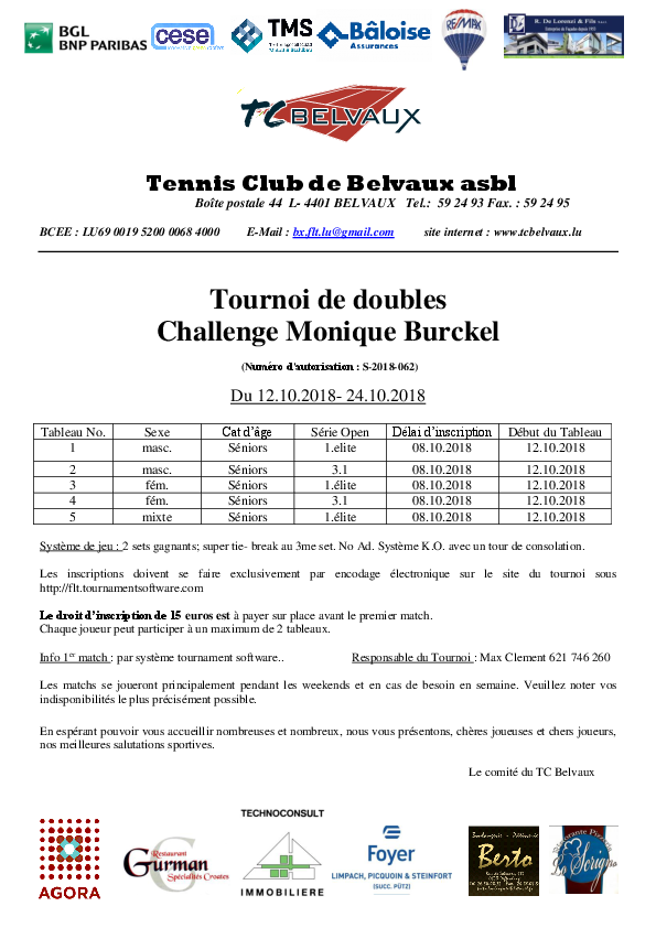 Belvaux - Tournoi Doubles 2018