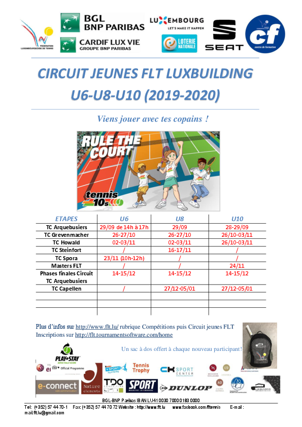 Affiche calendrier CIRCUIT JEUNES FLT LUXBUILDING saison 2019 2020