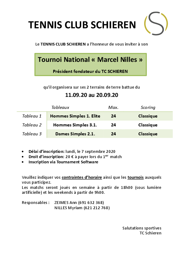 TC SCHIEREN - Tournoi Marcel Nilles 2020