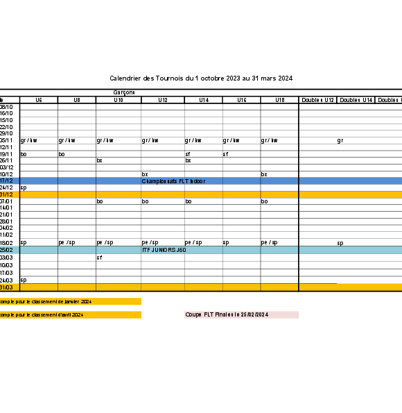 Calendrier Sportif hiver 2023/24
