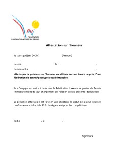 Attestation sur l'honneur licence unique tennis padel pickleball